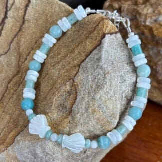 an image of a Mother of Pearl Seashell and Amazonite Bracelet