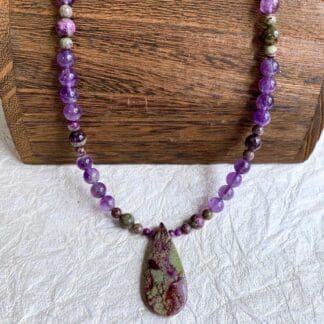 an image of a Atlantisite Stichtite and Amethyst Necklace