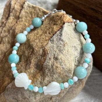 An image of a Mother of Pearl Seashell and Amazonite Bracelet