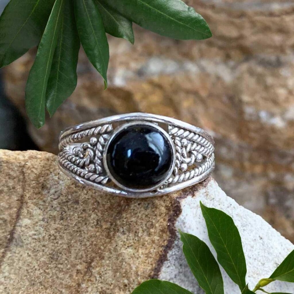 an image of a Round Black Onyx and Filigree Sterling Silver Ring