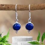 an image of a pair of Petite Round Lapis Lazuli and Sterling Silver Earrings