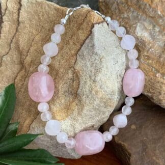 Rose Quartz and Sterling Silver Beaded Bracelet