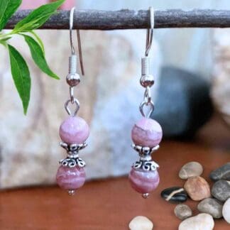 Dainty Double Rhodochrosite and Sterling Silver Earrings