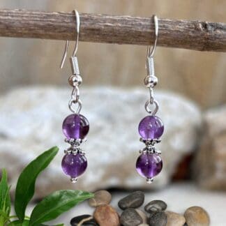 an image of a pair of Dainty Double Amethyst and Sterling Silver Earrings