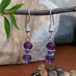 an image of a pair of Dainty Double Amethyst and Sterling Silver Earrings