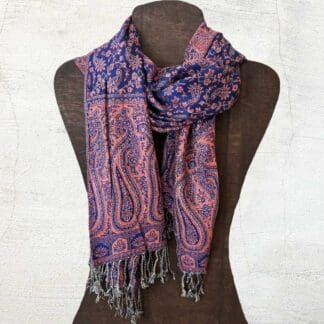 an image of a Indigo and Peach Paisley Scarf