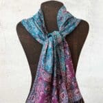 an image of a Fuchsia and Turquoise with Peach Paisley Scarf