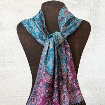an image of a Fuchsia and Turquoise with Peach Paisley Scarf