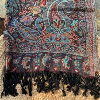 an image of a Black and Teal Multicolor Paisley Shawl-Scarf