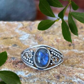 an image of a Oval Labradorite and Oxidized Sterling Silver Ring