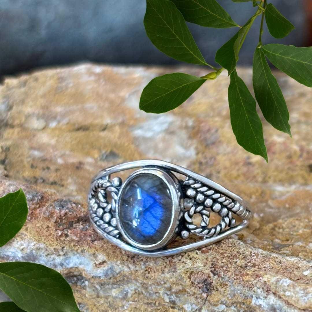 an image of a Oval Labradorite and Oxidized Sterling Silver Ring