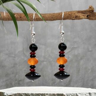 an image of a pair of Carnelian and Black Onyx Beaded Earrings
