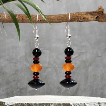an image of a pair of Carnelian and Black Onyx Beaded Earrings