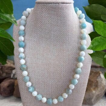 an image of our Faceted Amazonite and Mother of Pearl Beaded Necklace