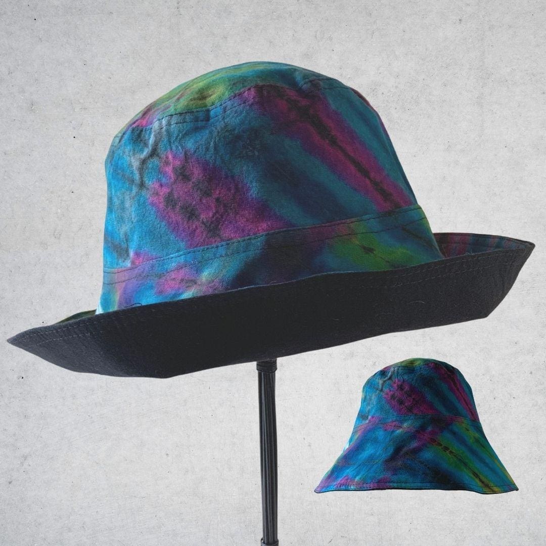 an image of a Tie Dye Cotton Hat with the rim turned and also showing the rim down a bit like a bucket hat