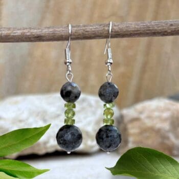 an image of a pair of Larvikite and Peridot Beaded Earrings