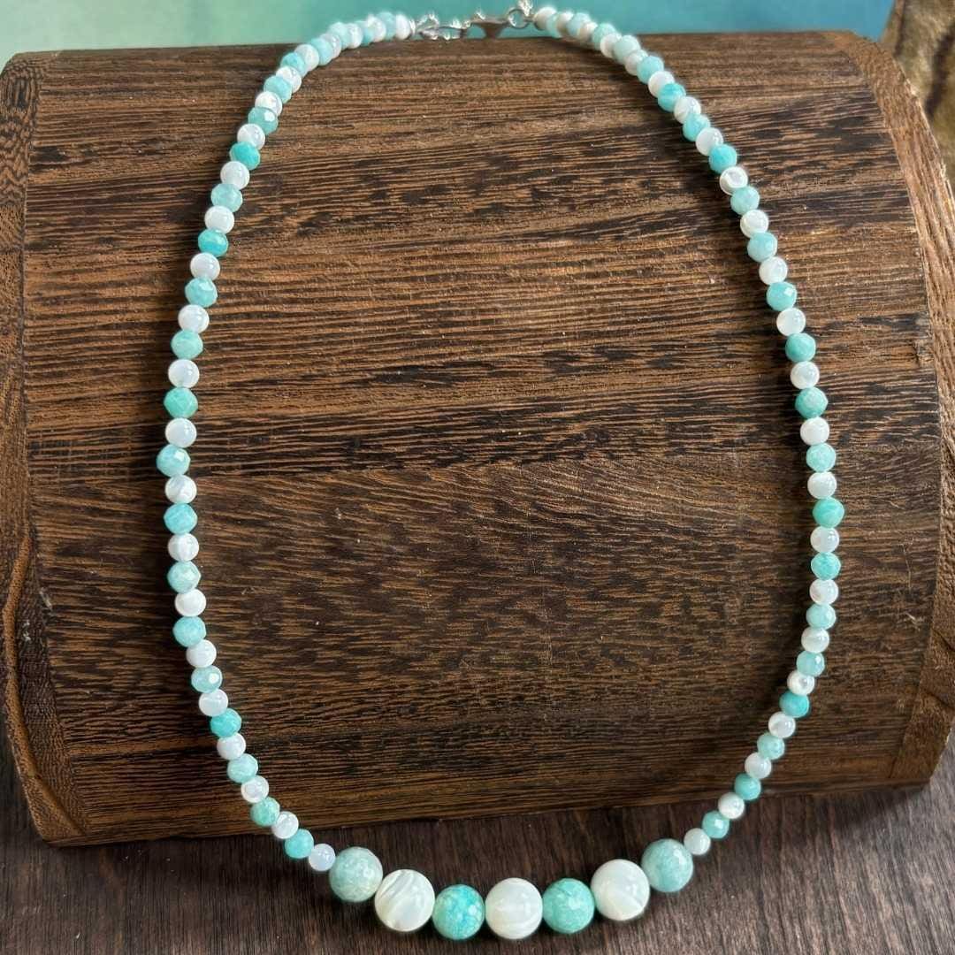 an image of a Amazonite and Mother of Pearl Beaded Choker Necklace