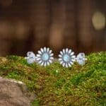 an image of a Sterling Silver Flower Stud Earrings with Larimar