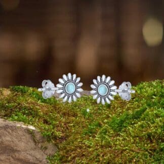 an image of a Sterling Silver Flower Stud Earrings with Larimar