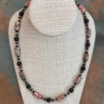an image of a Leopard Skin Jasper Tubes and Black Onyx Necklace with a sterling silver lobster clasp