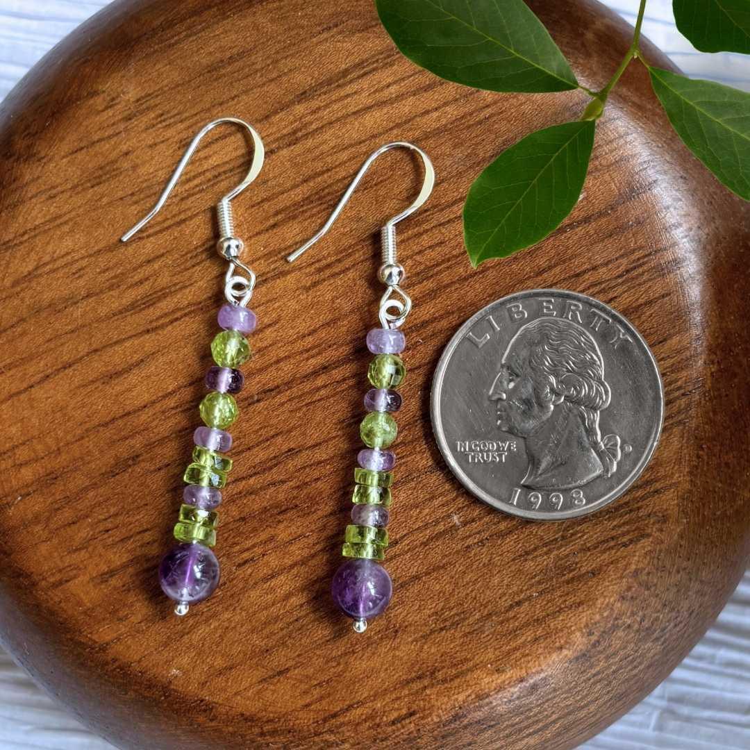 an image of a pair of Amethyst and Peridot Beaded Earrings