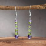 an image of a pair of Amethyst and Peridot Beaded Earrings with a nice amount of dangle