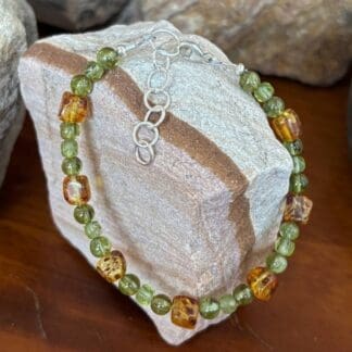 an image of an Amber Cubes and Peridot Beaded Bracelet
