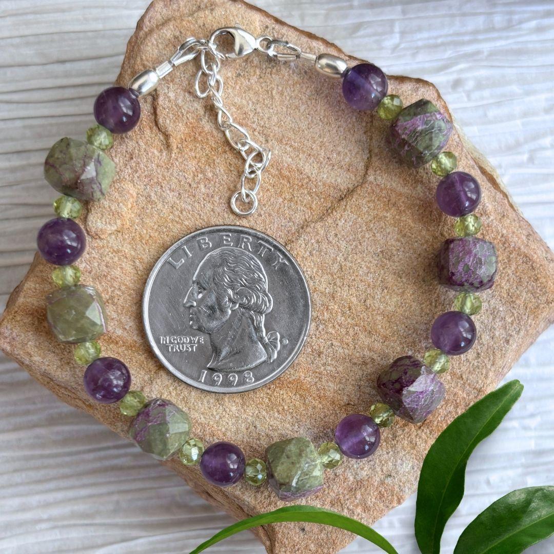 Atlantisite Stichtite with Amethyst and Peridot Bracelet - Image 2