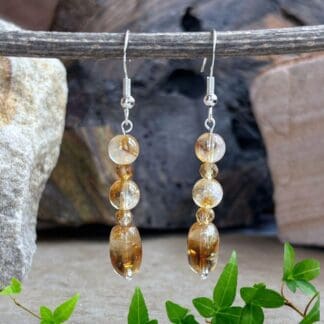 an image of a pair of Citrine Barrel and Round Beaded Earrings