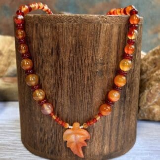 Carnelian and Sterling Silver Beaded Maple Leaf Necklace