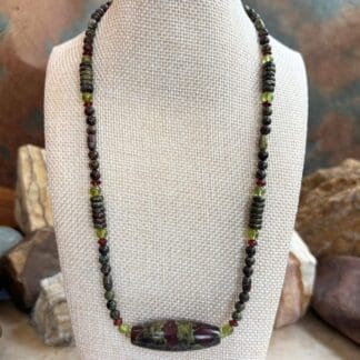 Dragon Blood Jasper with Peridot and Garnet Gemstone Necklace