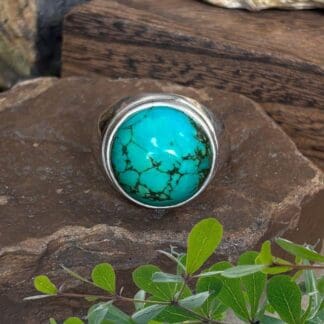 Round Bold Matte Turquoise and Sterling Silver Ring