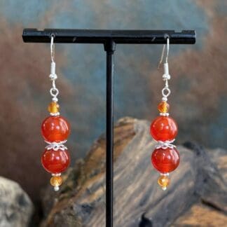 Carnelian and Sterling Silver Beaded Earrings